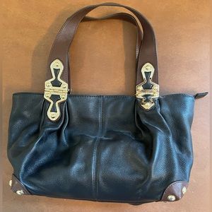 Michael Kors Rare EUC top zip shoulder tote handbag in black brown with dust bag